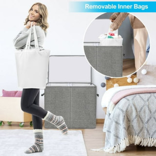 Double Laundry Hamper with Lid and Removable Laundry Bags