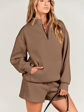 Oversized Half-Zip Sweatshirt & Short Set