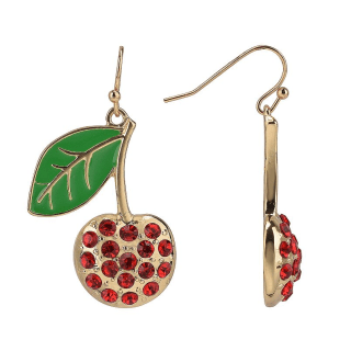 Gold Tone Crystal Cherry Drop Earrings