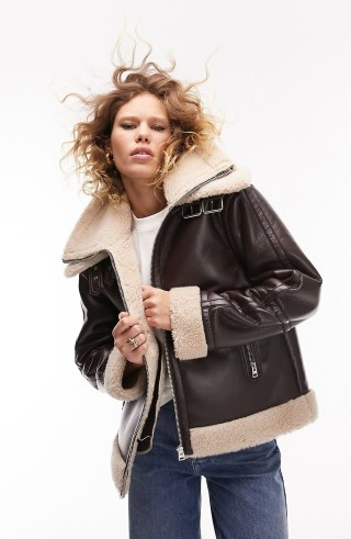 Oversize Faux Leather Aviator Jacket