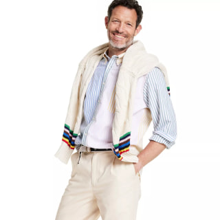 Men's Fun Stripe Collared Long Sleeve Button-Down Shirt 