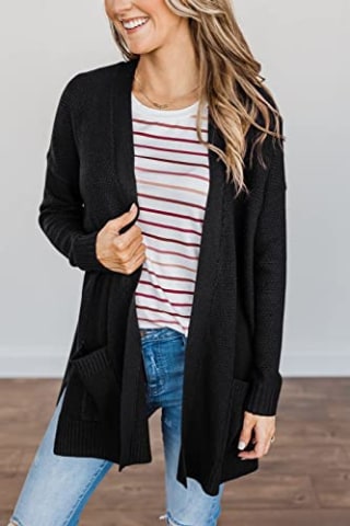 Long Sleeve Waffle Knit Cardigan 