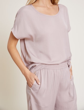 Barefoot Dreams Washed Satin Tee and Cropped Pants Set