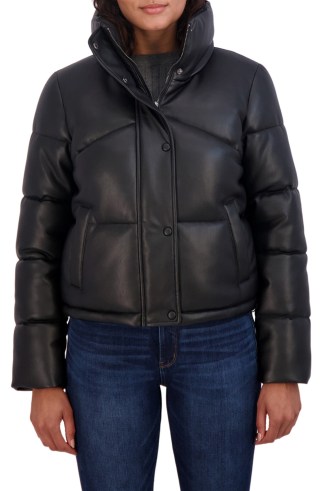 Sebby Faux Leather Short Puffer Jacket