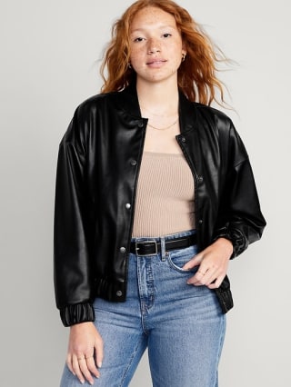 Faux-Leather Bomber Jacket