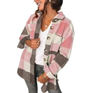 Fantaslook Womens Plaid Shirts Flannel Shacket Jacket 