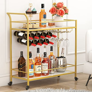 Lifewit 2-Tier Drink Cart with 9 Wine Bottle Racks