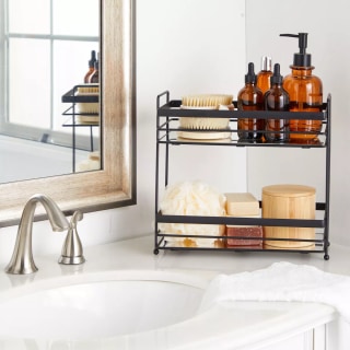 Juvale 2-Tier Matte Black Mirrored Tray for Vanity, Bathroom Countertop or Organizer