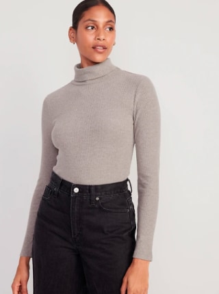 Fitted Plush Rib-Knit Turtleneck