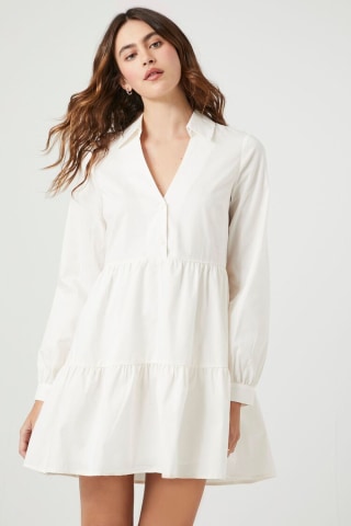 Poplin Tiered Mini Shirt Dress