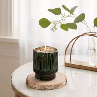 Ribbed Mercury Glass Forest Fir Footed Jar Candle