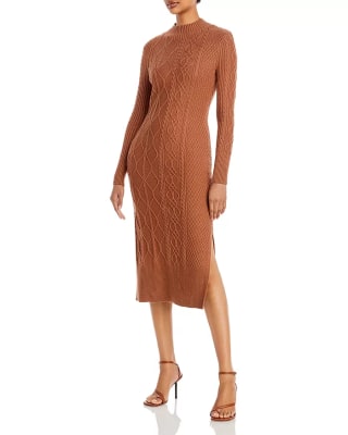 Mock Neck Cable Knit Sweater Dress