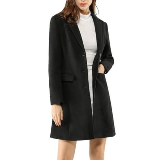 Women's Notched Lapel Long Sleeves Single Breasted Winter Long Coat