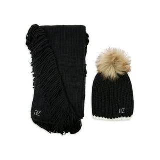 Womens Chunky Knit Fringe Scarf and Beanie Set