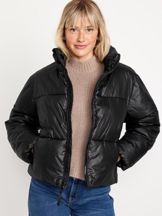 Navy quilted puffer jacket hotsell