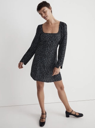 Seamed Long-Sleeve Mini Dress in Ditsy Floral