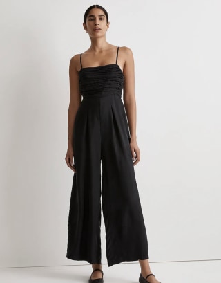 Ruched Crop Straight-Leg Jumpsuit