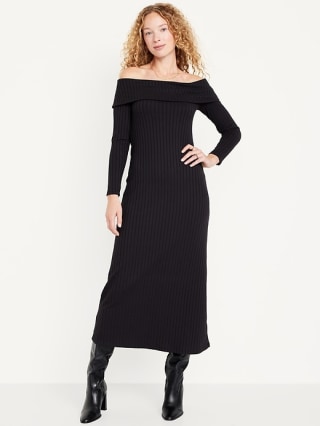 Off-Shoulder Rib-Knit Maxi Dress