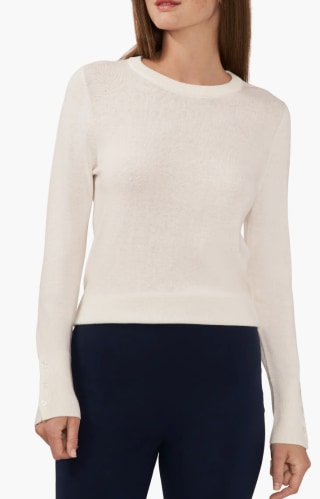 Button Cuff Crewneck Sweater