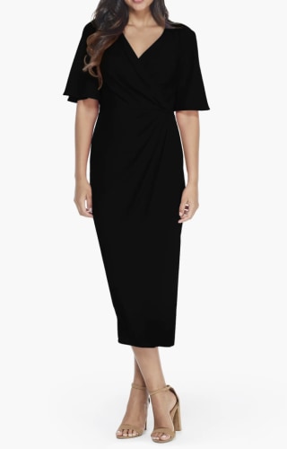 Flutter Sleeve Faux Wrap Midi Dress