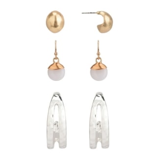 Two-Tone Hoop and Semi-Precious Drop Earring Set