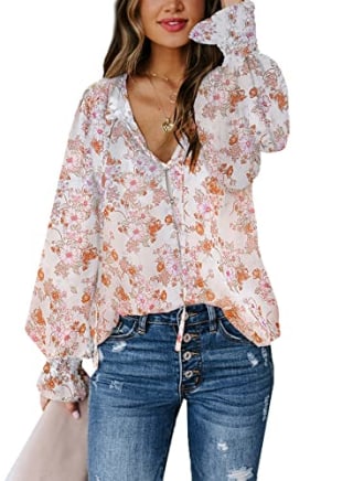 Long Sleeve Drawstring Blouse