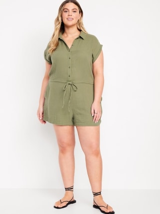 Waist-Defined Crinkle Gauze Romper