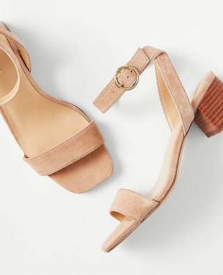 Suede Mid Block Heel Sandals