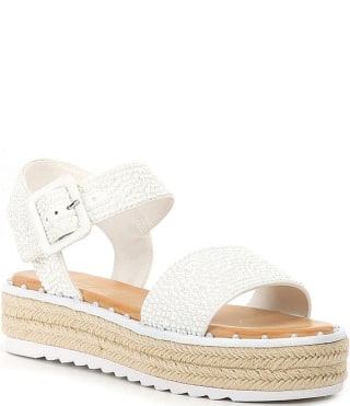 Keeganfour Pearl Embellished Oversized Buckle Platform Espadrille Sandals
