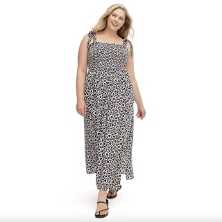 Smocked Tie Strap Neutral Poppy Midi Dress