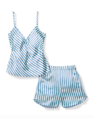 Petite Plume Women's Silk Cami Short Set in Azure Stripe