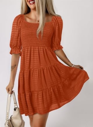 Dokotoo Casual Summer Beach Square Neck Ruffle Chiffon Puff Short Sleeve Dress