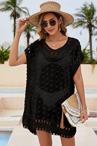 Swimsuit Cover Ups for Women Chiffon Beach Wear Mesh Tassel Crochet