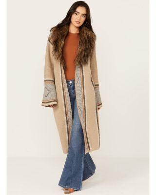 Oversized Faux Fur Trim Cardigan