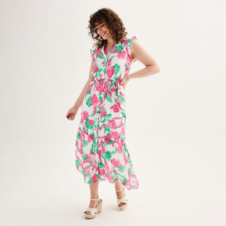 Flutter Sleeve Belted Maxi Dress