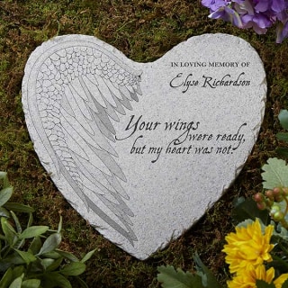 Your Wings Personalized Memorial Heart Garden Stone