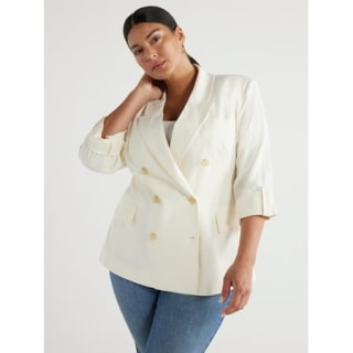 Double Breasted Linen Blend Blazer