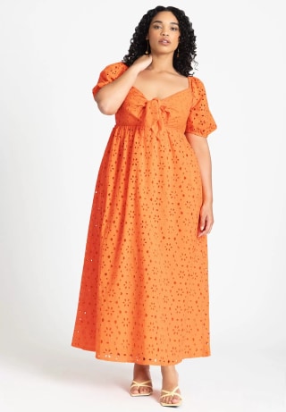 Eyelet Tie Front Maxi Dress