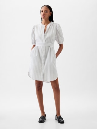 Linen-Cotton Puff Sleeve Mini Dress