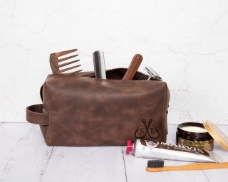 Personalized Leather Toiletry Bag