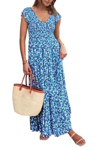 Pretty Garden Cap Sleeve V-Neck Smocked Sundress