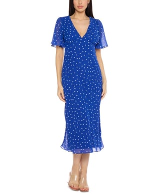 V-Neck Flutter-Sleeve Midi Dress