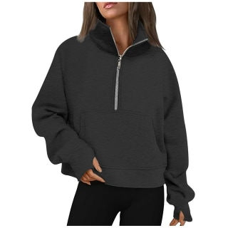 Half Zip Cropped Pullover Fleece Hoodie