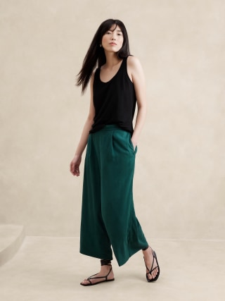Linen-Blend Easy Wide-Leg Crop Pant