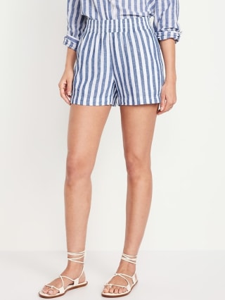 Linen-Blend Striped Shorts