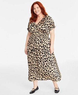 On 34th Plus Size Leopard-Print V-Neck Midi Dress