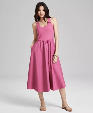 Mixed-Media Sleeveless Midi Dress