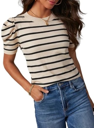 Short Puff Sleeve Knit Top