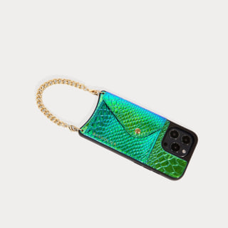 Link Chain Wristlet in Iridescent Blue Green/Gold