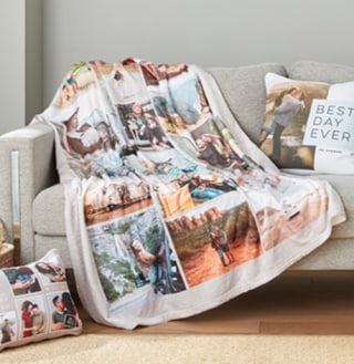 Grid Heart Cutoff Fleece Photo Blanket